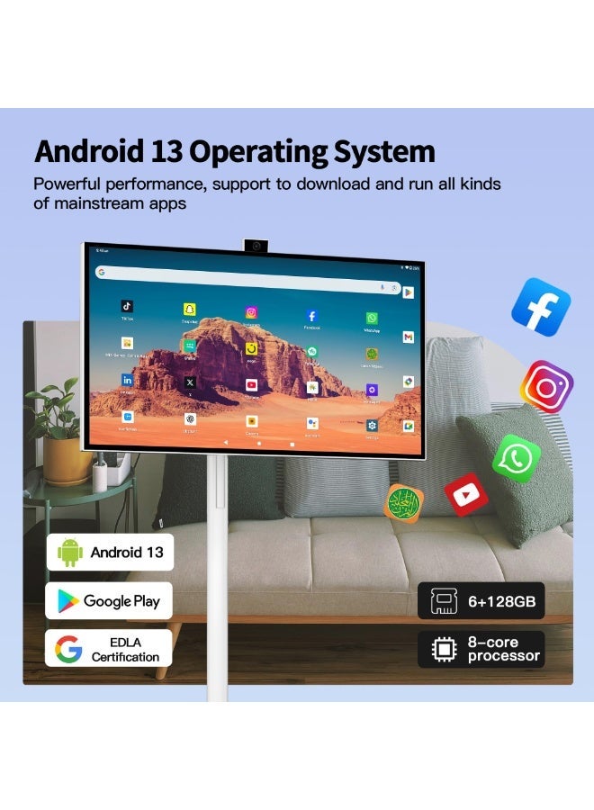 VLH 27 Inch Portable Smart TV,1080P Touch Screen Android Monitor on Wheels, 8MP Camera,4-6H Battery, 6+128GB Storage, Mobile Display for Home/Office/Outdoor, Arabic & Google Play - Image 3